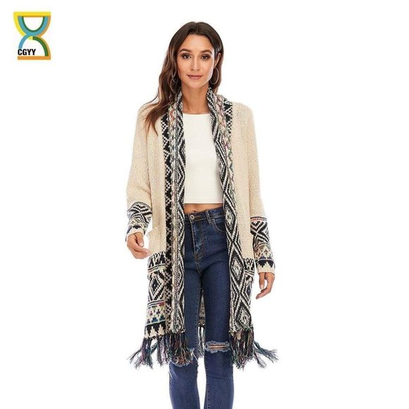 CGYY Women's Colorful Boho Sweater White Color Knitted Open Front Spring Autumn - Picture 1 of 14